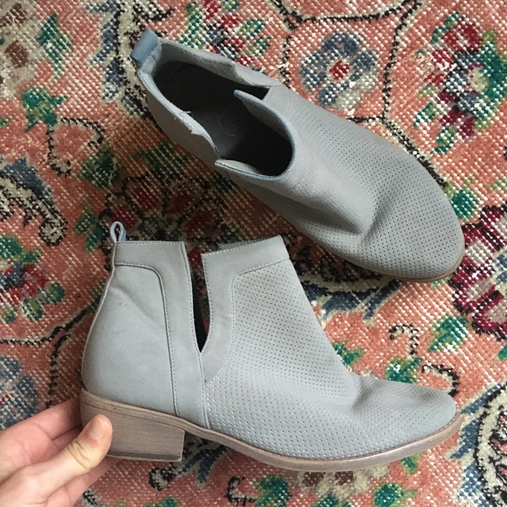 JG Vegan Suede Booties Grey Perforated Side Slit